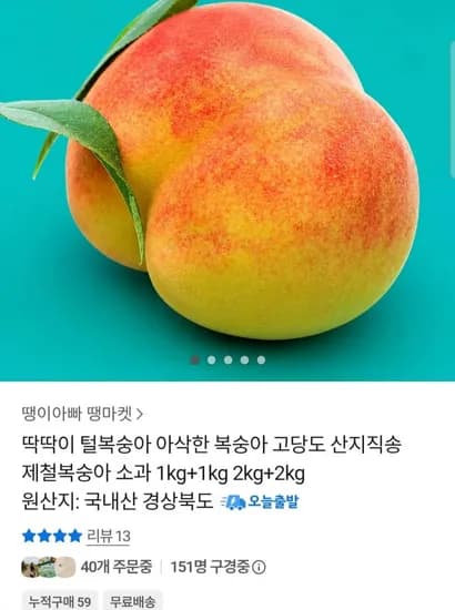 딱딱이 털복숭아 1kg + 1kg (8,960원 / 무배)