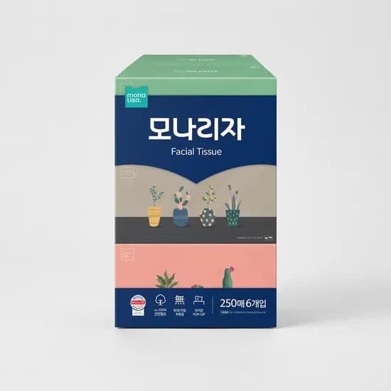 모나리자 미용티슈, 250매, 6개입, 2팩 (총 3,000매) (15,900원/무료)