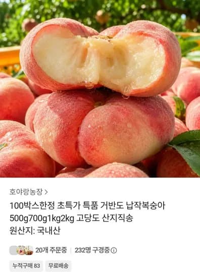 거반도 납작 복숭아 500g 특가 (1,790원 / 무료)1