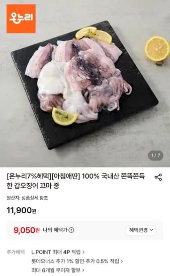 국내산 꼬마갑오징어 500g (9,050원/무료)