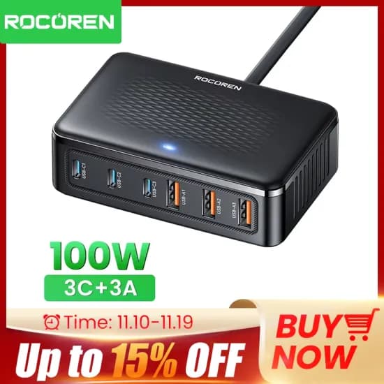 Rocoren 100W GaN 충전기 6포트