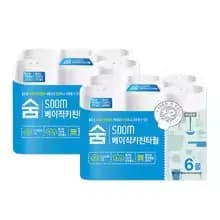 Soom 천연펄프 베이직 키친타올 6롤 2팩 / 클리어 뽑아쓰는 키친타올 3겹 100매 9팩