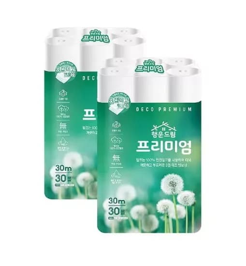 행운드림 프리미엄 3겹 30m 2팩 화장지(16,981원) 고평량 도톰한 숨 물티슈 70매 10팩(8,493원)/무료