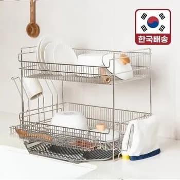 레토 올스텐 물빠짐 2단 식기건조대(37,472원) 이동식 2단 스퀘어 철제 빨래바구니(24,943원/무료)
