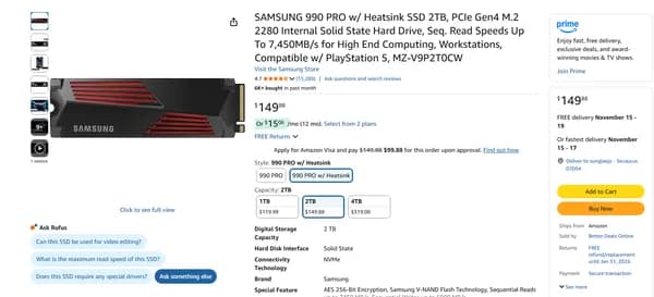 SAMSUNG 990 PRO 2TB 히트싱크