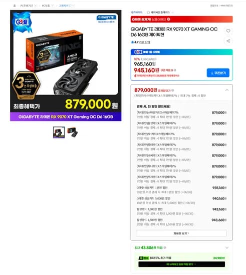 GIGABYTE 라데온 RX 9070 XT 외 다양, 수량 20개, 1000g
