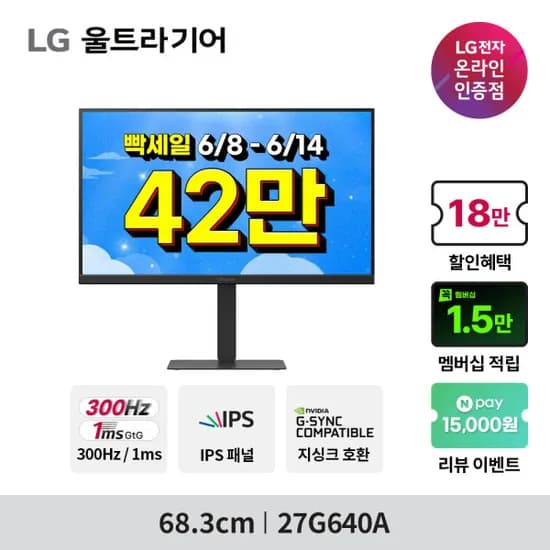 LG 27G640A 300Hz QHD IPS 68.3cm 모니터 외 다양 1개