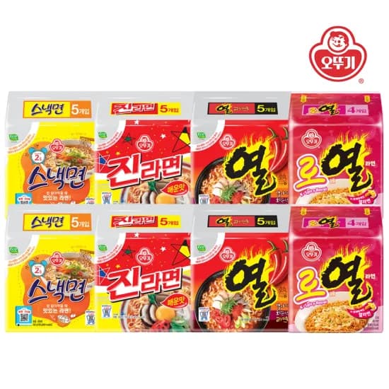 오뚜기 로제열라면 8봉, 열라면 10봉, 진라면 매운맛 10봉, 스낵면 10봉