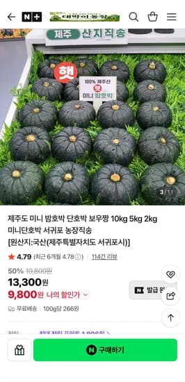 제주산 특품 미니밤호박 3kg (9,800원/무료배송)