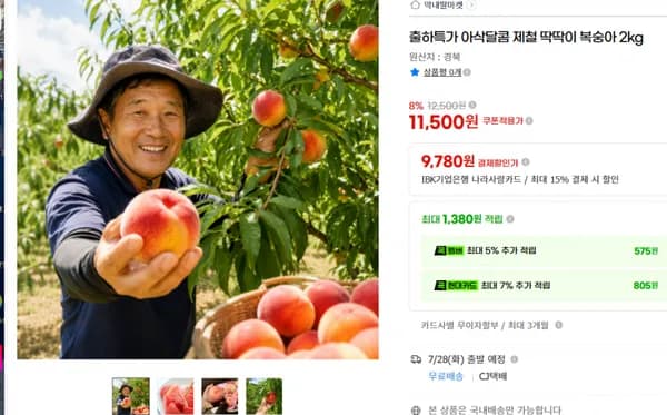 제철이라 더 맛있어요! 아삭아삭한 딱딱이 복숭아(11,500/무배)