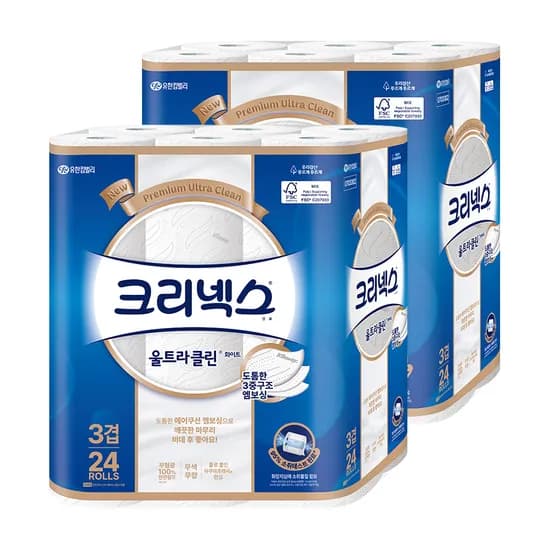 크리넥스 3겹 울트라클린 화이트 와이드 30m 24롤 2팩