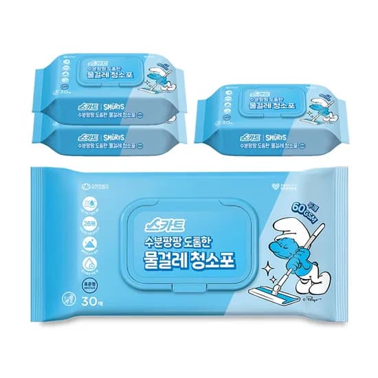 스카트 수분팡팡 도톰한 물걸레 청소포 표준/대형 30매 4팩