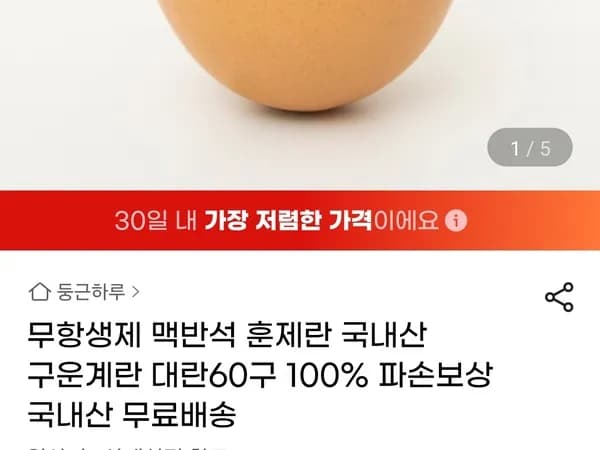 무항생제 맥반석 훈제란 국내산 구운계란 대란 60구