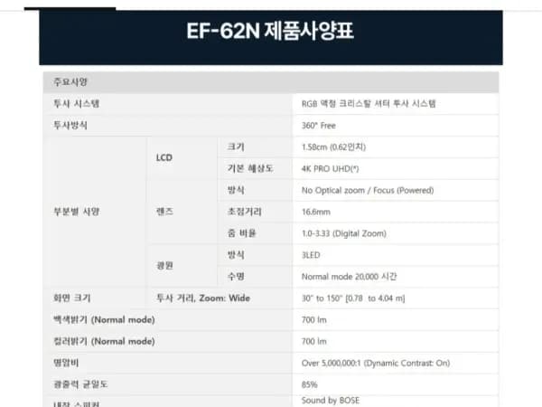 엡손 EF-62B 미니 빔프로젝터 UHD