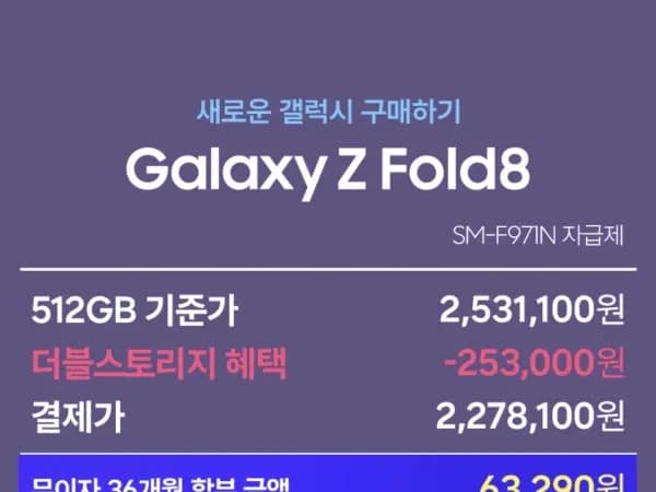 Z폴드8256GB더블업 512GB사전예약(2,255,319원/무료)