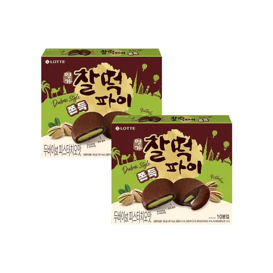 롯데웰푸드 명가 찰떡파이 두바이st 피스타치오, 300g, 2개