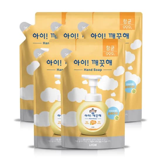 라이온코리아 아이깨끗해 핸드워시 리필, 파우더향 순, 200ml, 5개