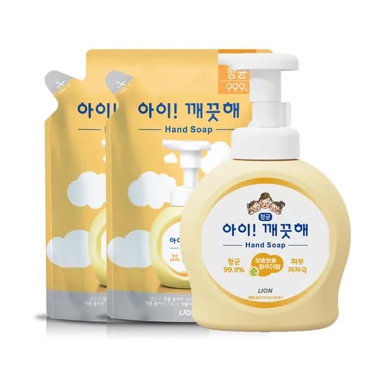 라이온코리아 아이깨끗해 항균 폼 핸드솝, 파우더향, 490ml, 1개 + 리필, 450ml, 2개