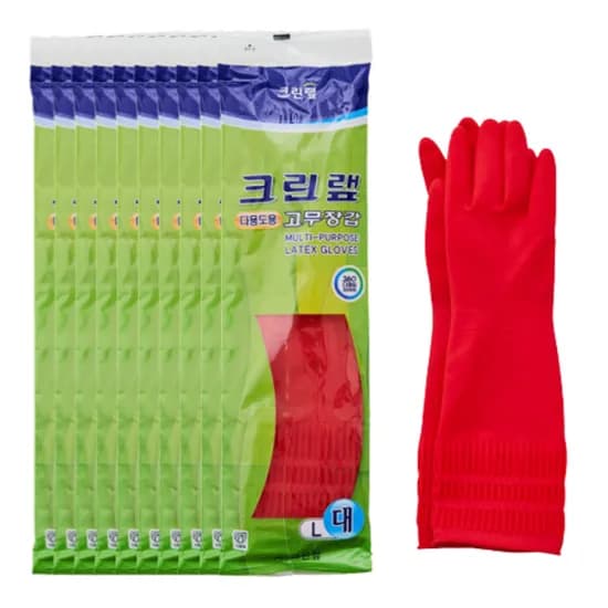 크린랩 다용도 고무장갑, 대(L), 레드, 10켤레, 1세트