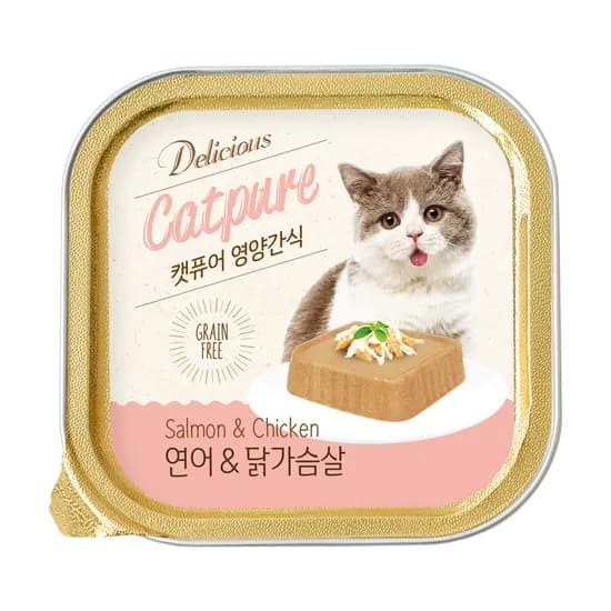 캣퓨어 고양이 습식캔 사각캔, 연어 닭가슴살, 100g, 12개, 1개