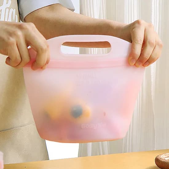 브랜드마켓코리아 프리미엄 손잡이 실리콘 컵 지퍼백 밀폐용기 냉장고 정리 용기, 핑크, 소중대세트, 1개