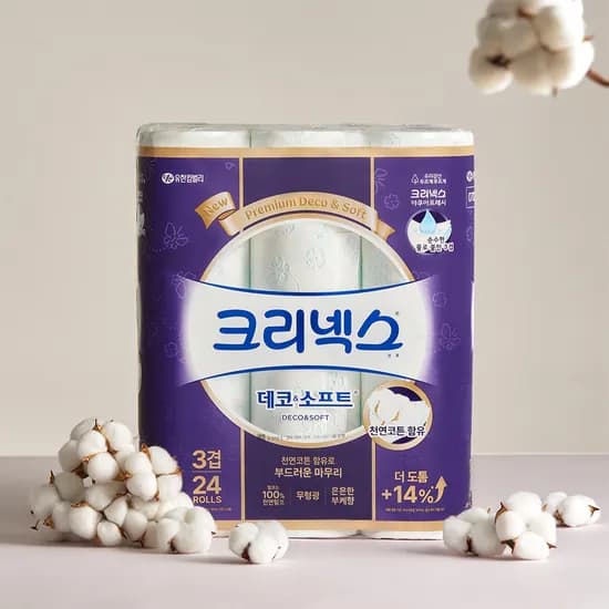 크리넥스 데코&소프트, 3겹, 28m, 24롤, 2팩