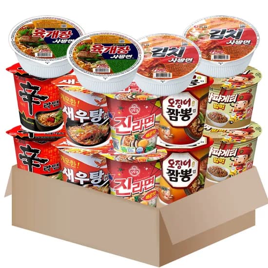 농심 컵라면 세트, 신라면 2개 + 새우탕 2개 + 오징어짬뽕 2개 + 짜파게티 2개 + 진라면 2개 + 육개장사발면 2개 + 김치사발면 2개, 1세트