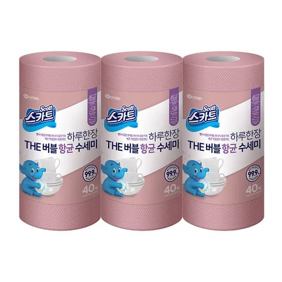스카트 하루한장 THE 버블 향균 수세미, 로즈핑크, 40매, 3개