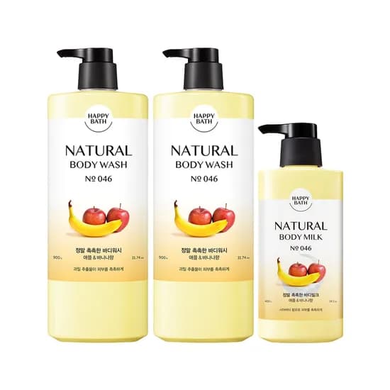 해피바스 정말 촉촉한 바디워시 애플 바나나향 900ml 2개 + 바디밀크 애플 바나나향 400g 1개 1세트