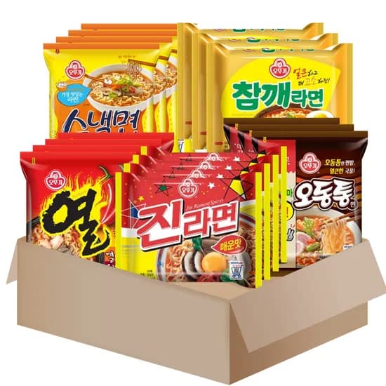 오뚜기 봉지라면 세트, 진라면 4개 + 열라면 4개 + 스낵면 4개 + 오동통면 3개 + 참깨라면 3개, 1세트