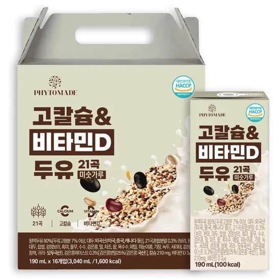 파이토메이드 고칼슘&비타민D 두유 21곡 미숫가루, 190ml, 16개