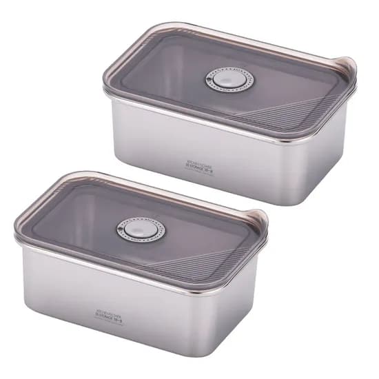 키친플라워 연마제 없는 원터치 스텐 304 밀폐용기 깊은형 1600ml 2개