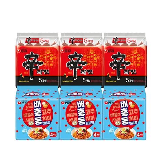농심 신라면, 15개입 + 배홍동비빔면, 12개입, 1박스