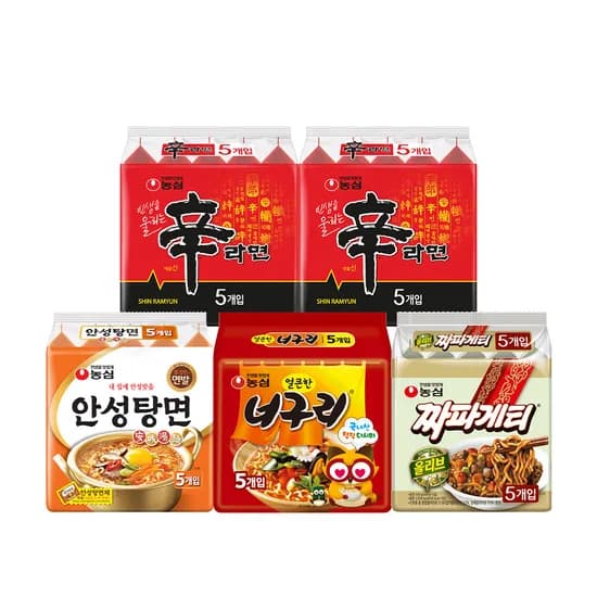농심 신신안너짜, 신라면 10입 + 안성탕면 5입 + 너구리 5입 + 짜파게티 5입, 1박스