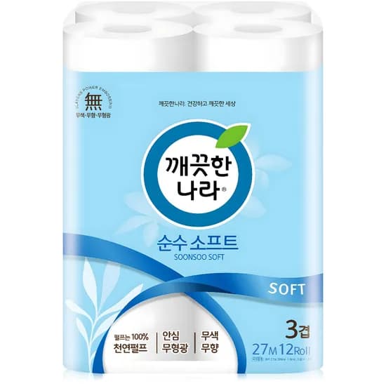 깨끗한나라 순수 소프트, 3겹, 27m, 12롤, 1팩