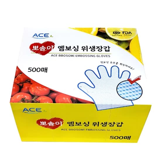 에이스 뽀솜이 엠보싱 위생장갑, 500매, 2개
