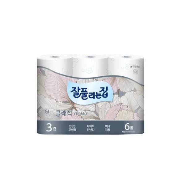 잘풀리는집 클래식 무형광 화이트 린넨향 3겹 화장지 25m 6롤 1팩