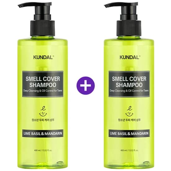 쿤달 올데이 스멜커버 청소년 샴푸, 라임바질 앤 만다린, 400ml, 1개 + 증정 샴푸, 랜덤향, 400ml, 1개