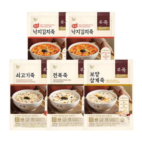 본죽 죽 4종 세트, 200g, 5팩