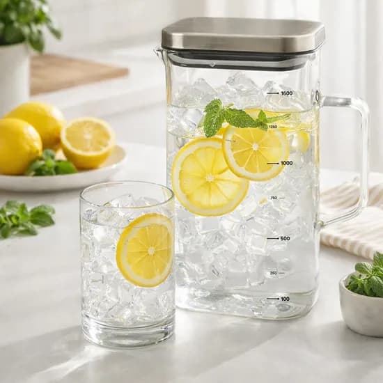 사각 내열 유리 물병, 투명, 1.6L, 1입