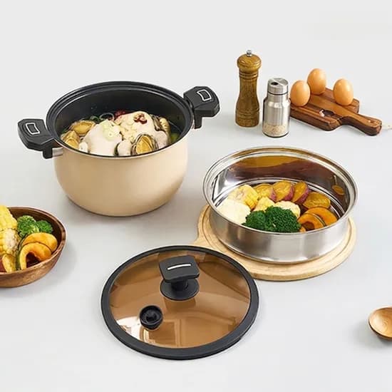 수아 두가지 요리를 한번에 10L 대용량 IH 저압냄비 SN-G2026S, 1세트