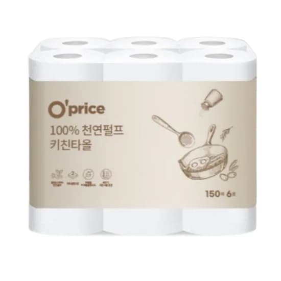 오프라이스 천연펄프 키친타올, 2겹, 150매, 6롤
