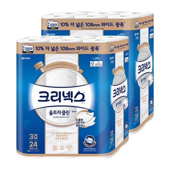 크리넥스 울트라클린, 3겹, 30m, 24롤, 2팩