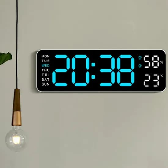 인테리어 알람 시계 거실용 디지털 온습도계 탁상시계 LED 무소음, 블랙블루