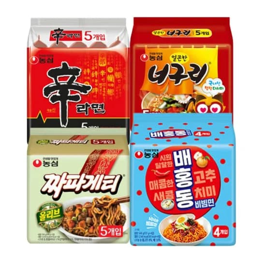 농심 신라면, 5개 + 너구리, 5개 + 짜파게티, 5개 + 배홍동, 4개, 1세트