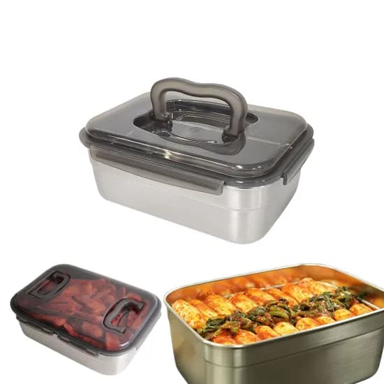 올품락 국산 스텐 김치통 직사각 핸디 1호 그레이, 2400ml, 1개