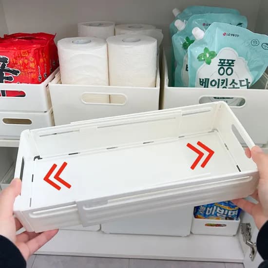 하이어데코 접이식 길이조절 팬트리 수납함, 대형, 화이트, 1개