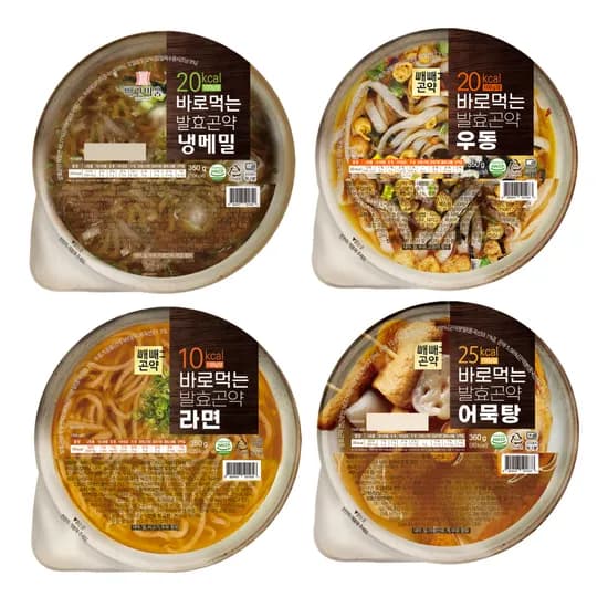 바로먹는 발효곤약 4종 세트, 냉메밀 350g 1개 + 라면 350g 1개 + 우동 350g 1개 + 어묵탕 360g 1개, 1세트