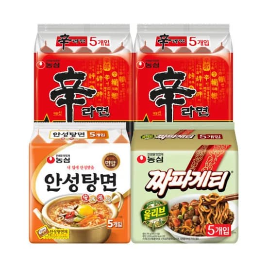 농심 신라면 120g, 10봉 + 안성탕면 125g, 5봉 + 짜파게티 140g, 5봉, 20봉