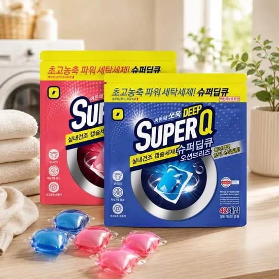 슈퍼딥큐 캡슐세제, 오션브리즈 42개입 1개 + 플라워 코튼 42개입 1개, 1세트